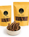 Duck necks natural dog treats with 125g and 400g packaging