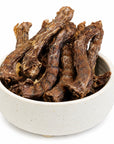 Duck necks natural dog treats in bowl